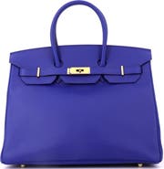 Pre-Owned Hermes Birkin Handbag Blue Epsom with Gold Hardware 35