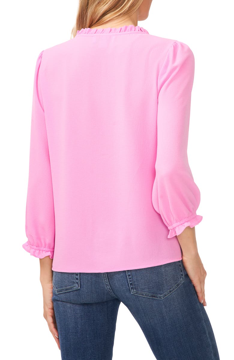 CeCe Ruffle V-Neck Blouse, Alternate, color, Bright Peony