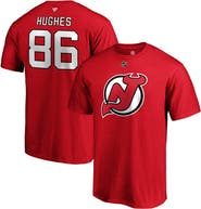 FANATICS Men's Fanatics Branded Jack Hughes Red New Jersey Devils Authentic Stack Name & Number T-Shirt