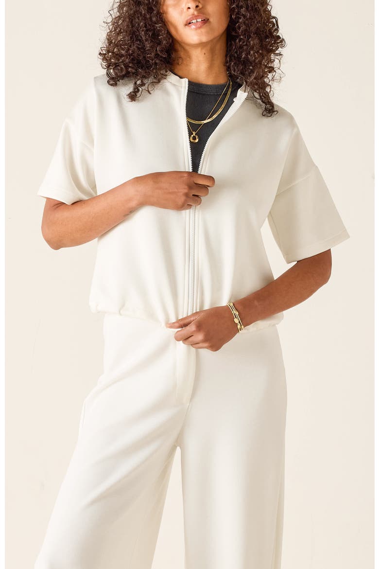 Simone Short Sleeve Zip-Up Jacket, Main, color, White