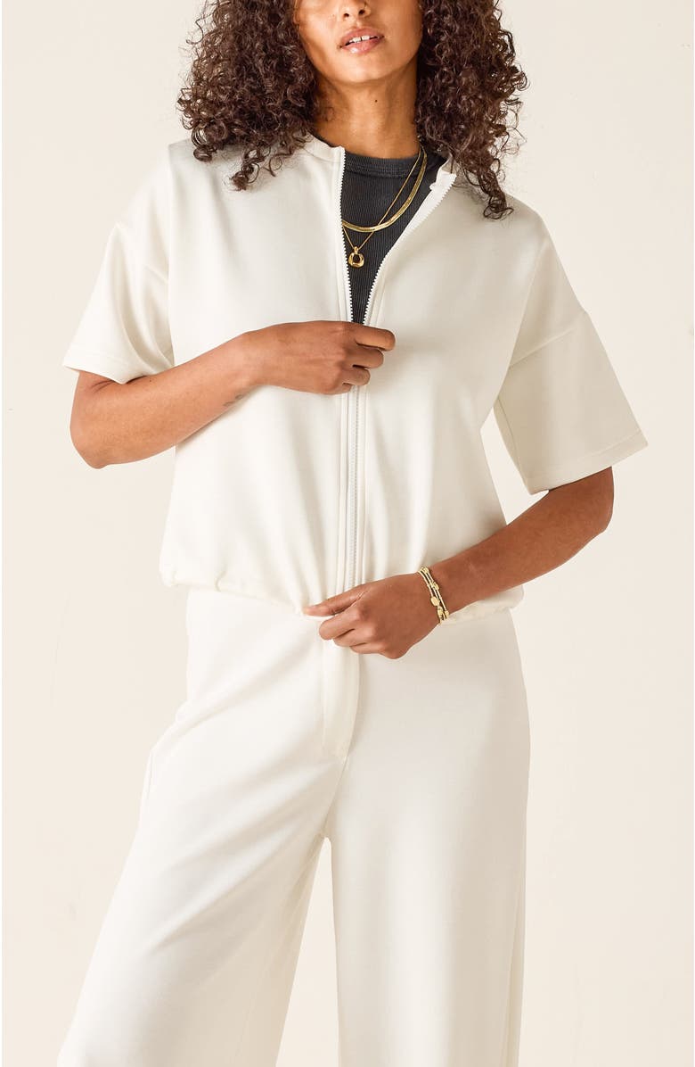 Voyageur by MERSEA Simone Short Sleeve Zip-Up Jacket, Main, color, White