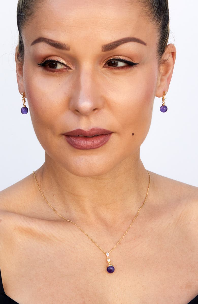 SAVVY CIE JEWELS Amethyst Ball Drop Pendant Necklace, Alternate, color, Yellow