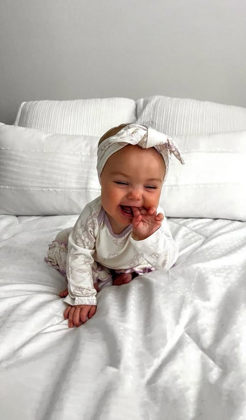 Everly Grey Ruffle Romper & Head Wrap Set In Multi