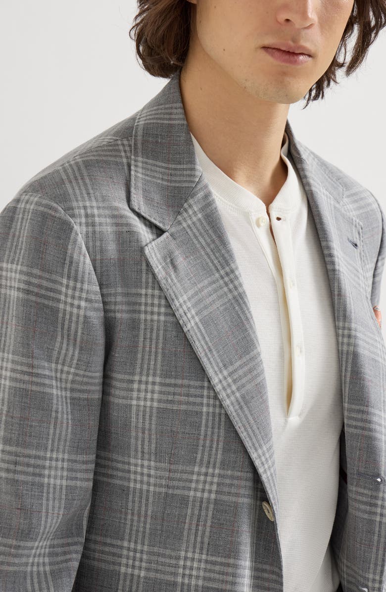 Brunello Cucinelli Tartan deconstructed blazer, Alternate, color, Light Grey