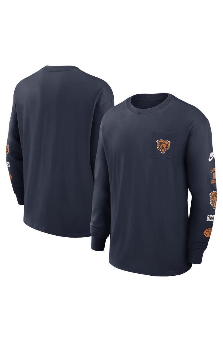 Nike Men's Nike Navy Chicago Bears Rewind Heavy Max 90 Pocket Long Sleeve T-Shirt, Main, color, Navy