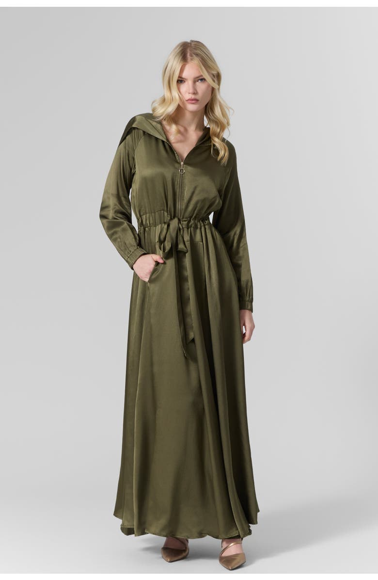 Le Fafo Silk Hooded Maxi Dress, Alternate, color, Olive Green
