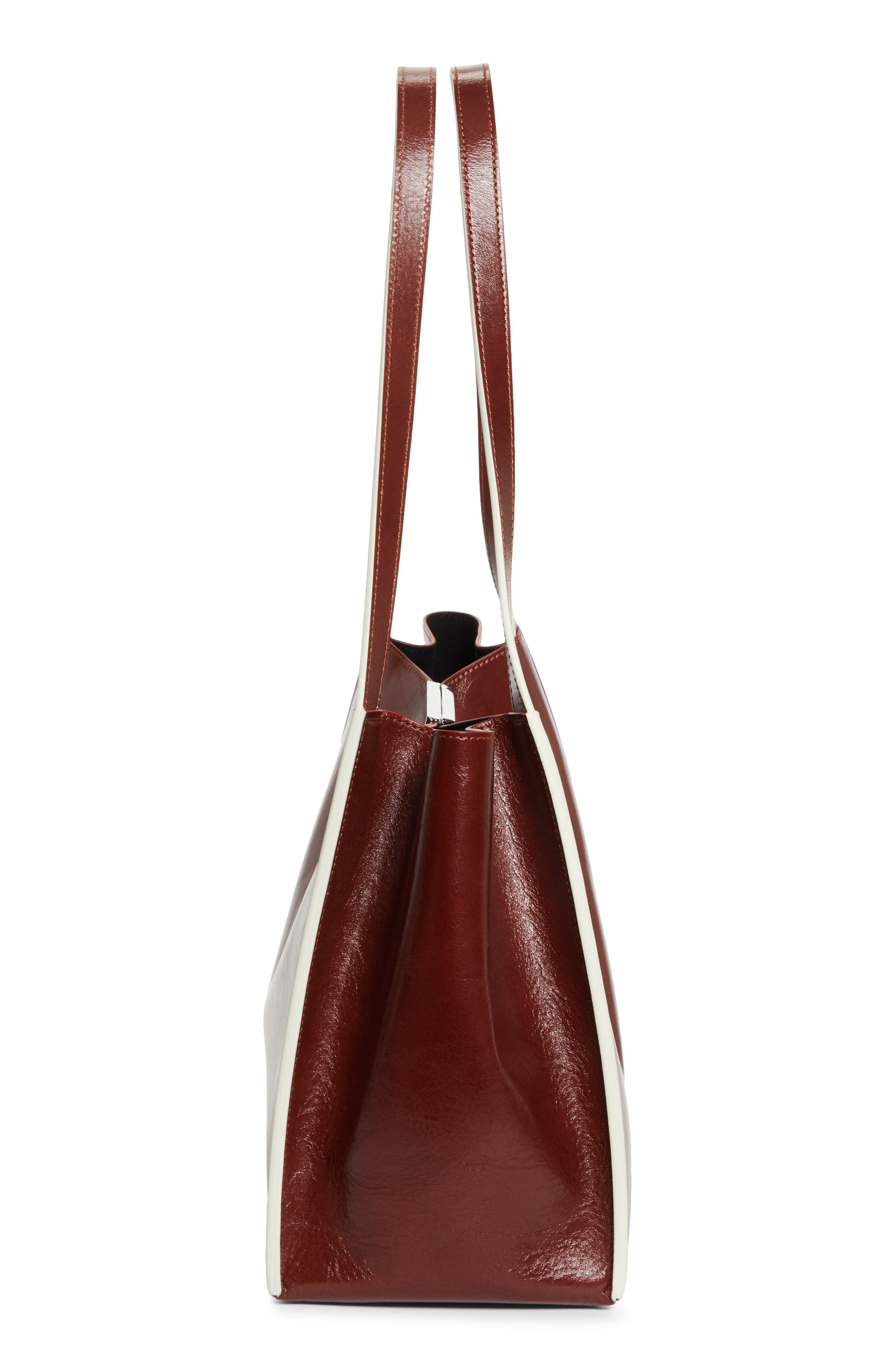 Marni Small East/West Leather Tote, Alternate, color, 627 - Cherry