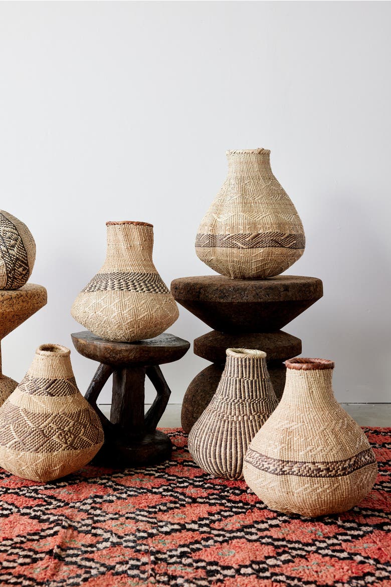 Patterned Binga Nongo Gourd Woven Basket, Alternate, color, Natural - Mini