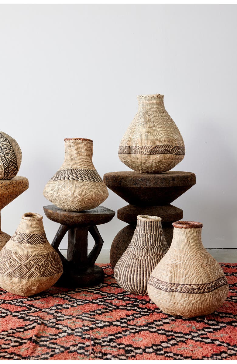 kanju Interiors Patterned Binga Nongo Gourd Woven Basket, Alternate, color, Natural - Mini