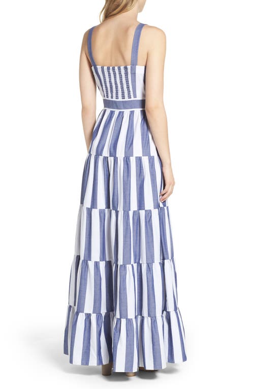 Eliza J Stripe Tiered Maxi Sundress In Blue