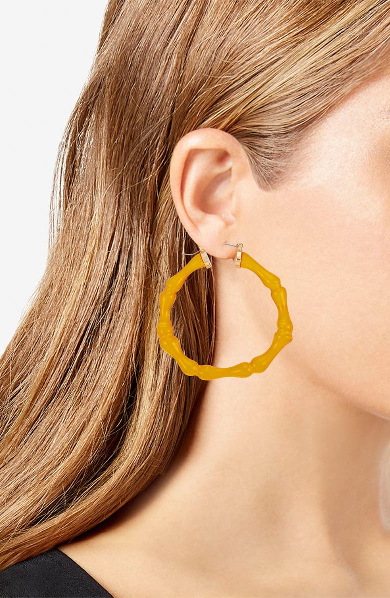GUESS Yellow Lucite Bamboo Shape Hoop Earrings, Alternate, color, 