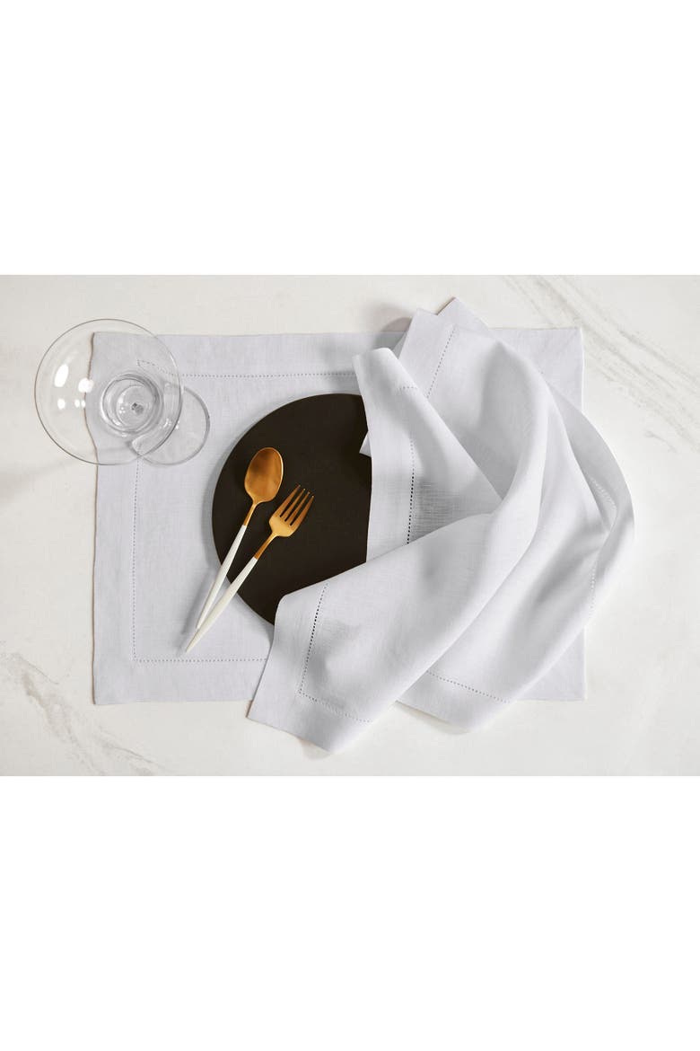 Linen Dinner Napkins Set of 6, 20 x 20" - Sonoma Hemstitch, Alternate, color, White
