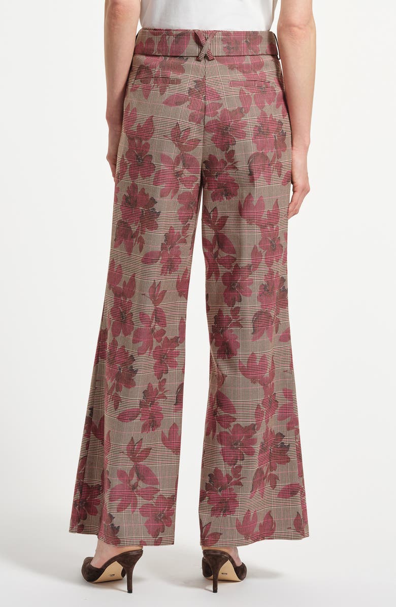 Isaac Mizrahi New York Plaid Tie Waist Wide Leg Pants, Alternate, color, Taupe Plaid Floral