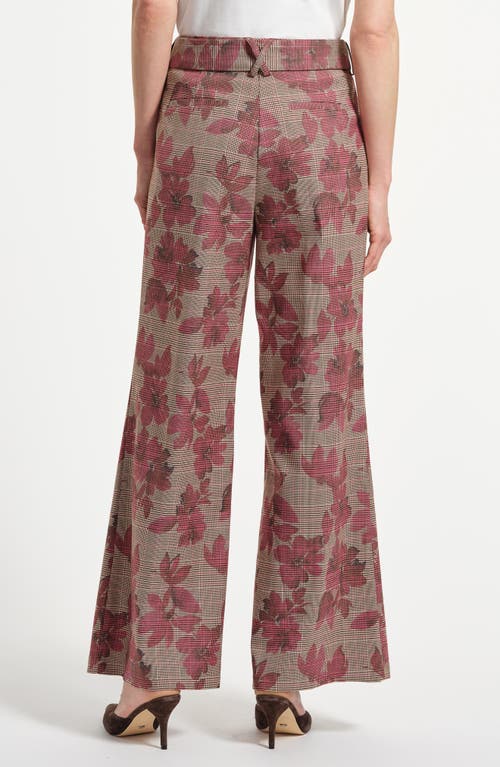 Isaac Mizrahi New York Plaid Tie Waist Wide Leg Pants In Burgundy