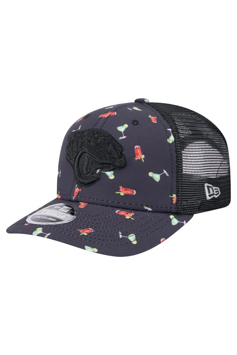 Men's New Era  Navy/Black Jacksonville Jaguars Adventure Drinks Pattern 9SEVENTY Stretch-Snap Hat, Main, color, Navy