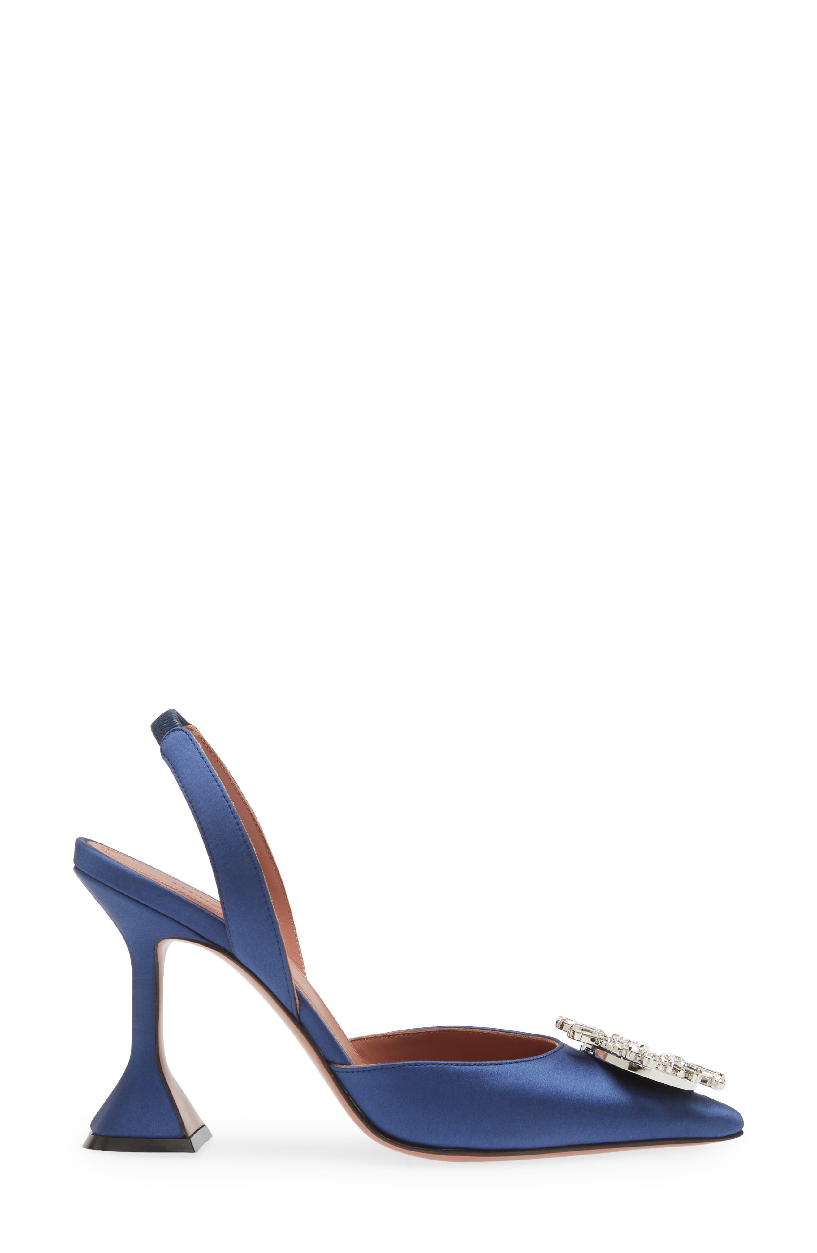 Amina Muaddi Begum Crystal Pointed Toe Slingback Pump, Alternate, color, Navy Blue