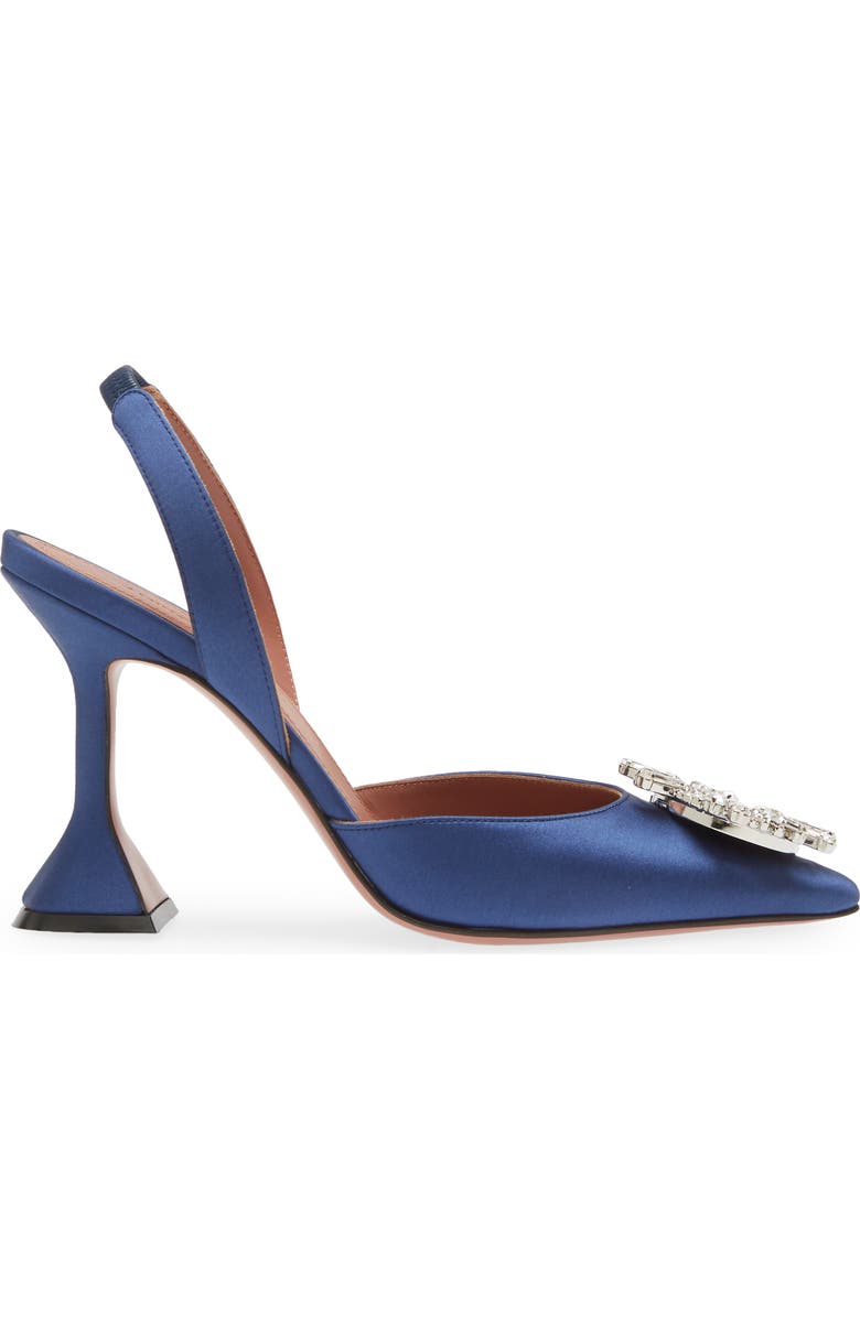 Amina Muaddi Begum Crystal Pointed Toe Slingback Pump, Alternate, color, Navy Blue
