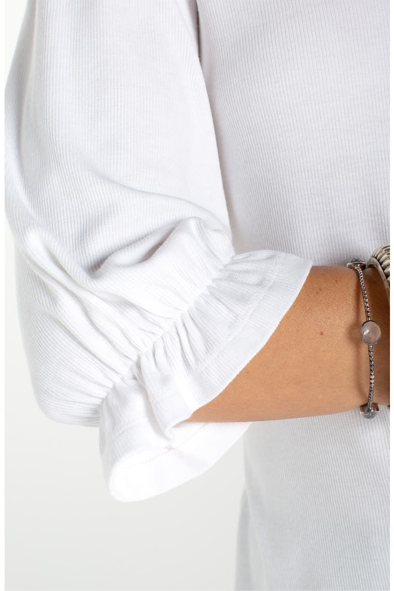 Elbow Sleeve Notch Neck T-Shirt, Alternate, color, CREAM
