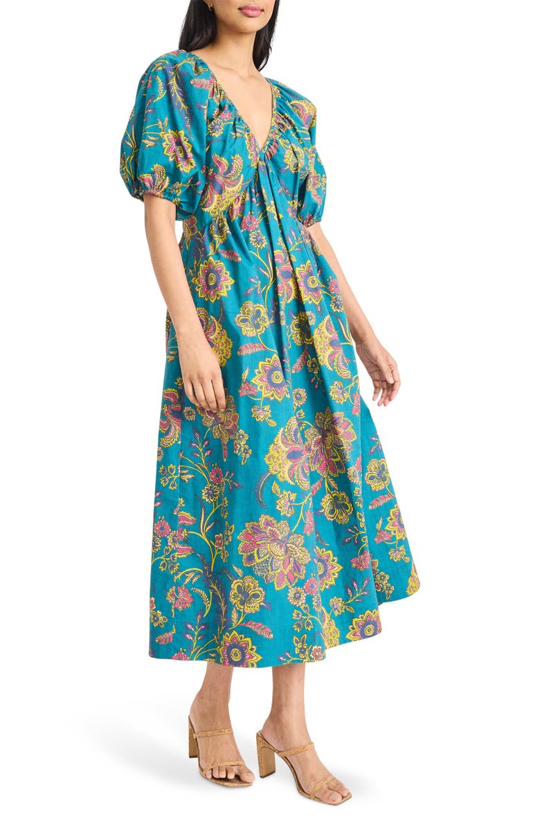 The Good Journey Puff Sleeve Maxi Dress, Alternate, color, Teal/ Fuchsia