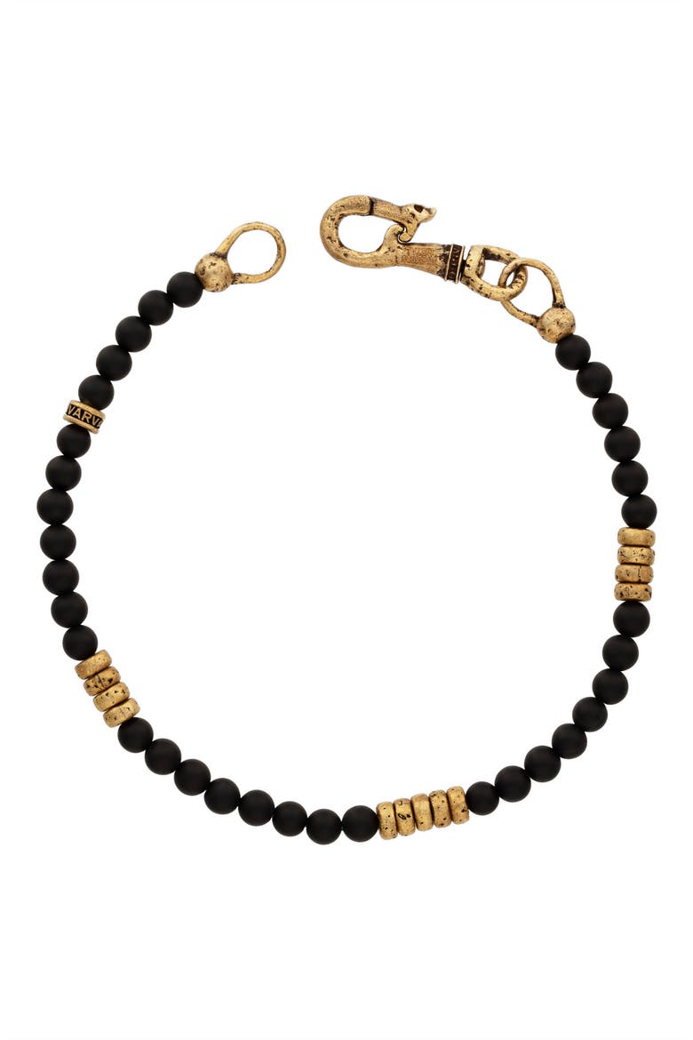 Men's Simit Beaded Onyx & Brass Bracelet, Main, color, BRASS