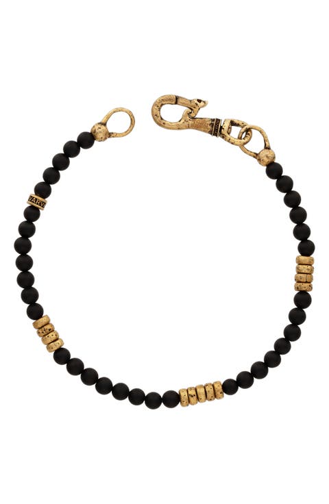Men's Simit Beaded Onyx & Brass Bracelet