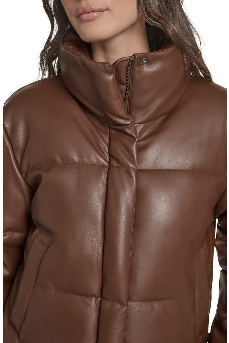 Faux Leather Puffer Jacket, Alternate, color, DARK BROWN