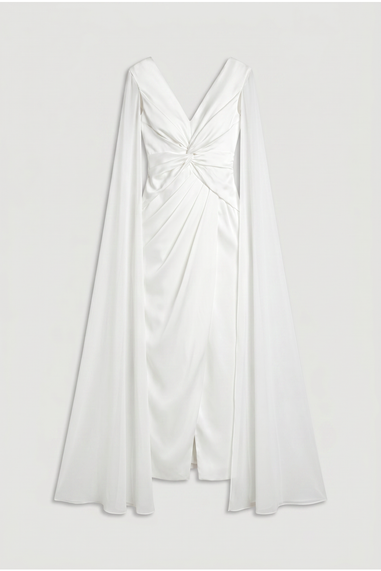 Cape Sleeve Satin Maxi Dress, Alternate, color, Ivory