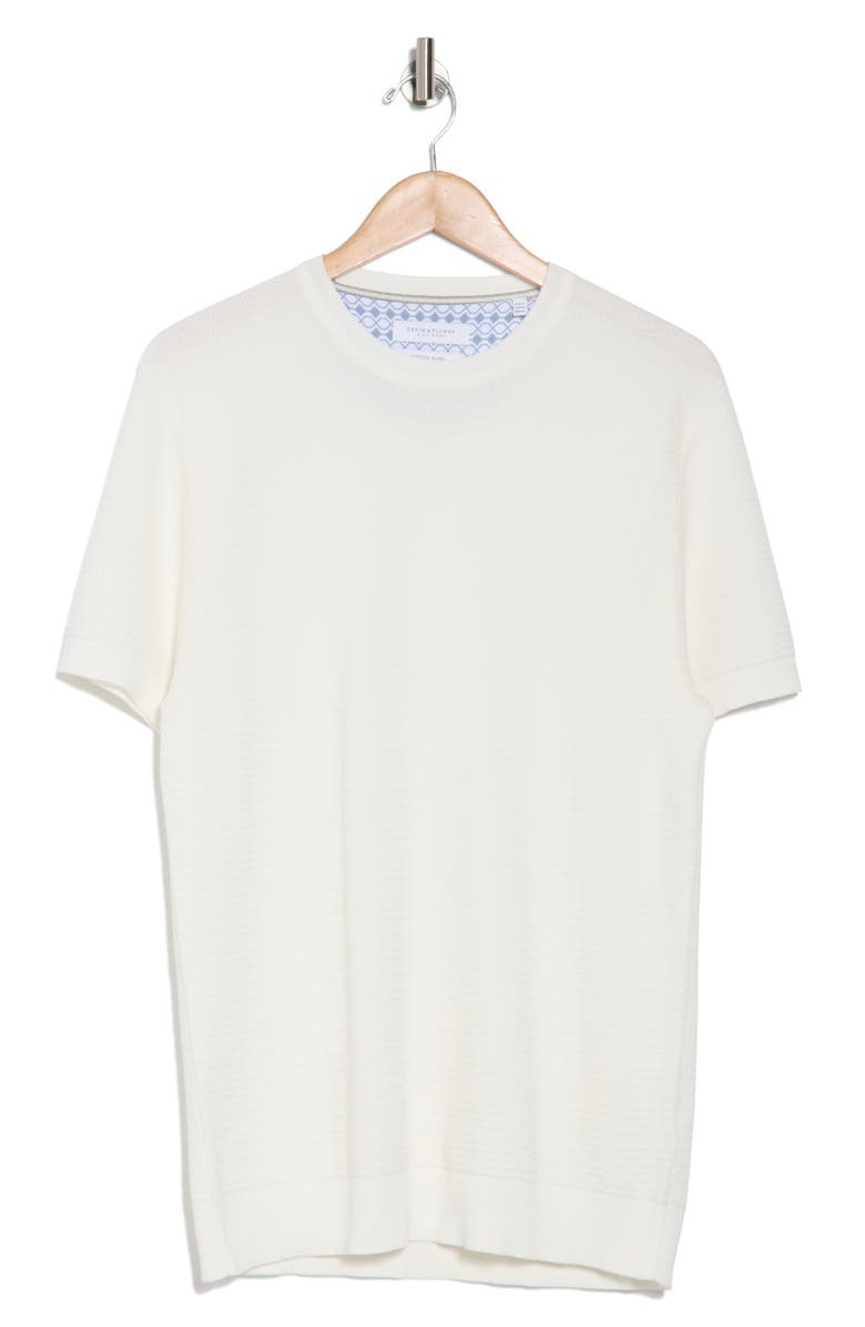 DENIM AND FLOWER Textured Short Sleeve Sweater, Alternate, color, Off White