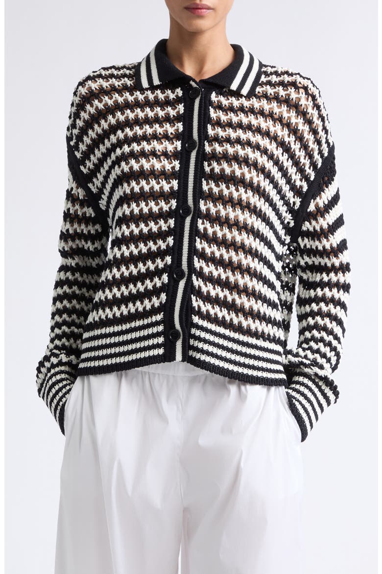 Tipped Stripe Cotton Cardigan, Main, color, WHITE BLUE