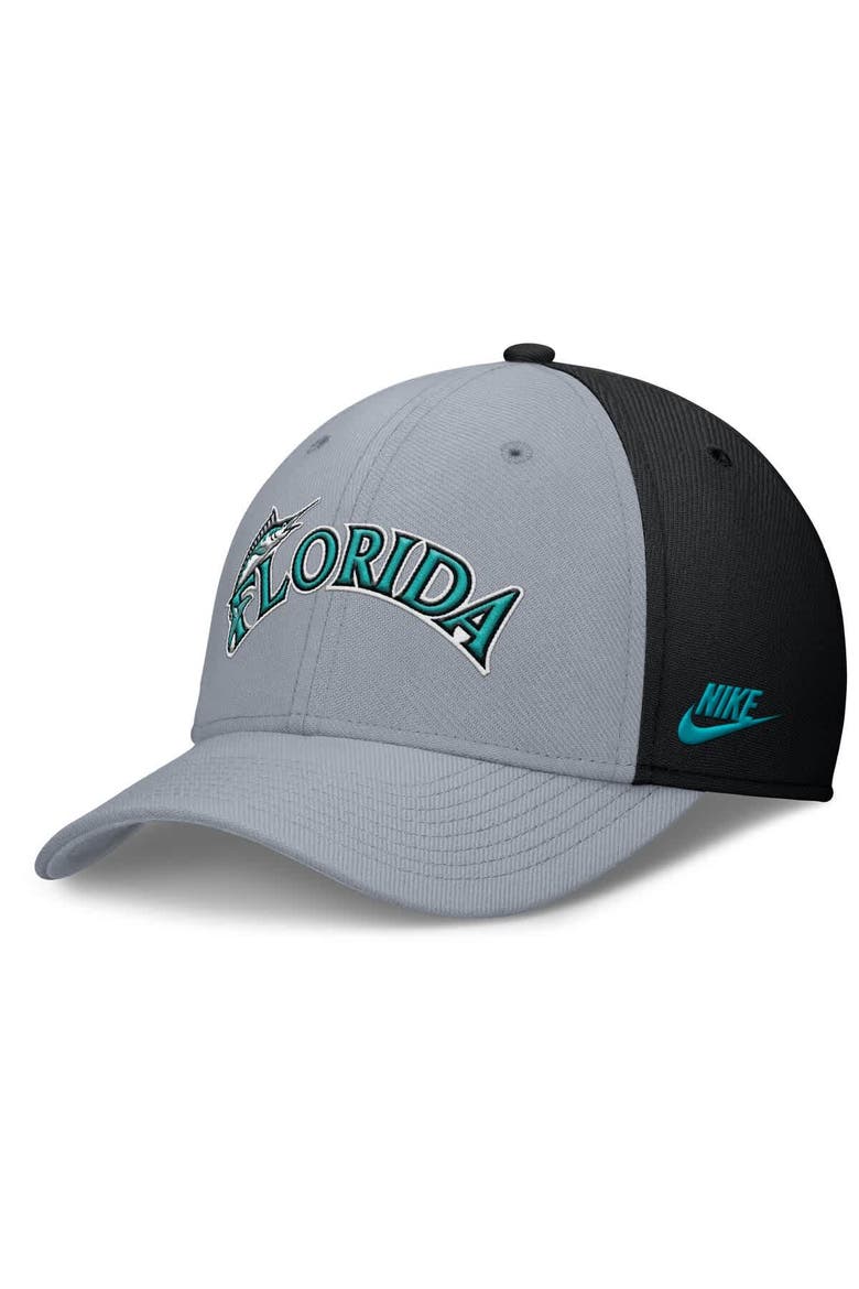 Men's Nike Gray/Black Florida Marlins Rise Swoosh Performance Flex Hat, Main, color, Gray