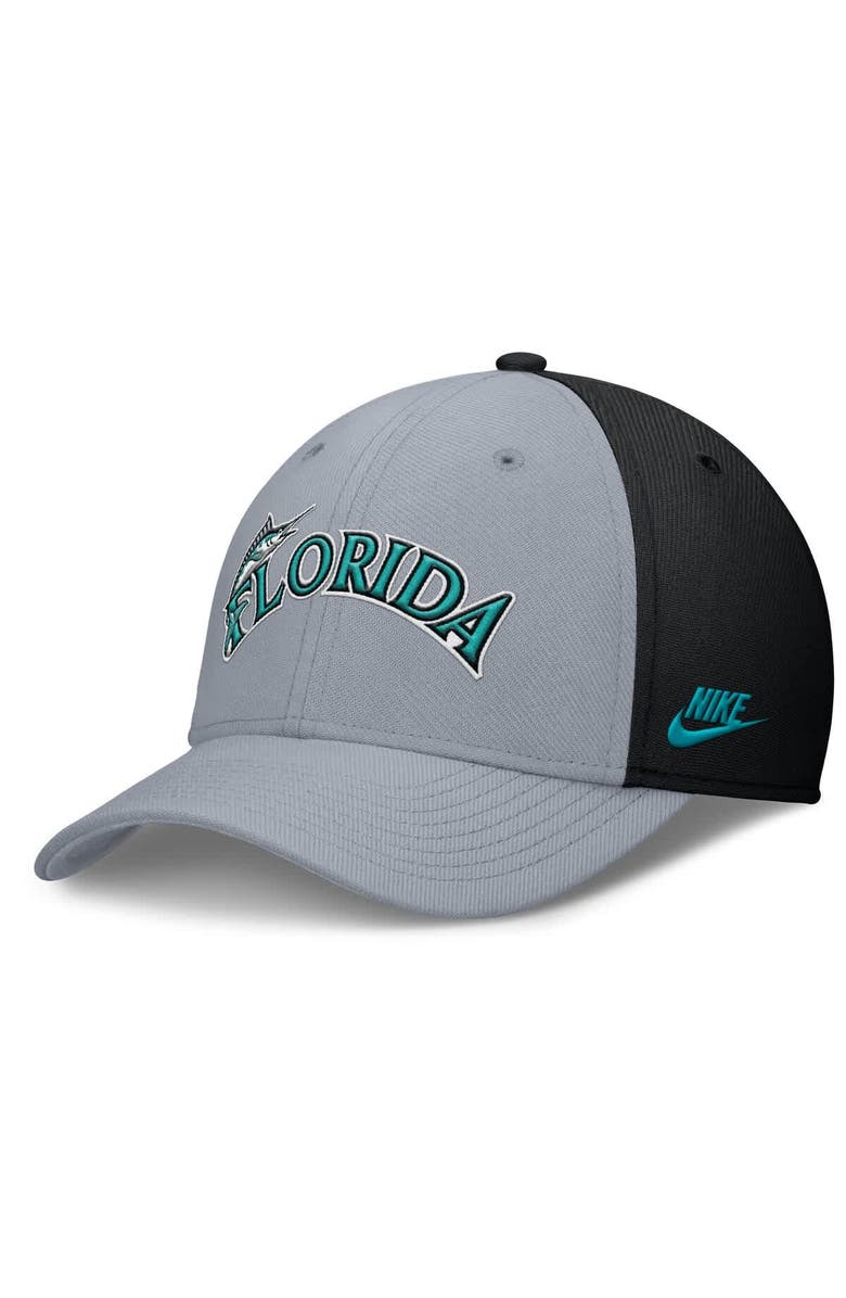 Nike Men's Nike Gray/Black Florida Marlins Rise Swoosh Performance Flex Hat, Main, color, Gray