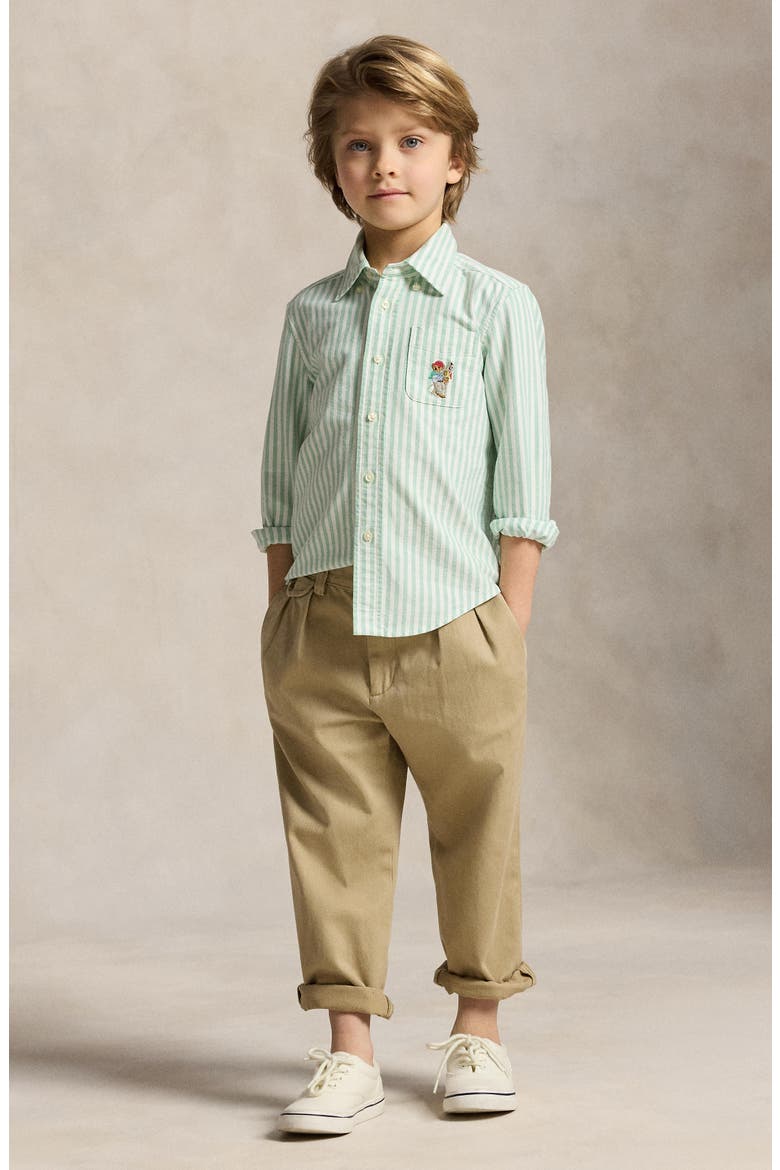 Kids' Stripe Embroidered Cotton Oxford Button-Down Shirt, Alternate, color, GREEN WHITE
