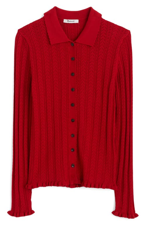Madewell Ruffle Trim Pointelle Cardigan In Red
