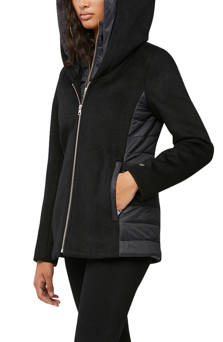 Soia & Kyo Viviana Mix Media Hooded Wool Blend Jacket, Alternate, color, 