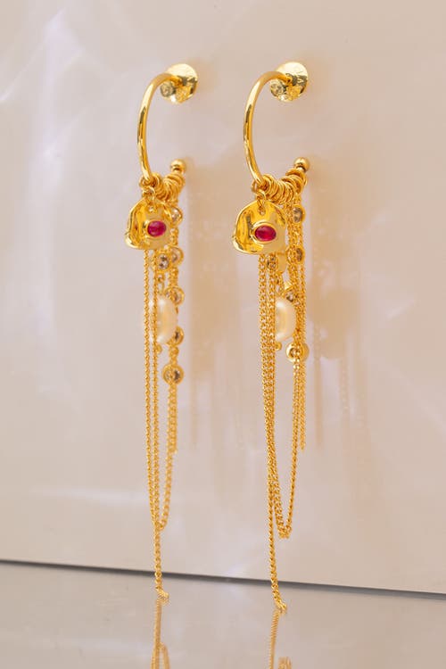 Classicharms Iris Freshwater Pearl And Cubic Zirconia Radiant Reverie Cascade Hoop Earrings In Gold