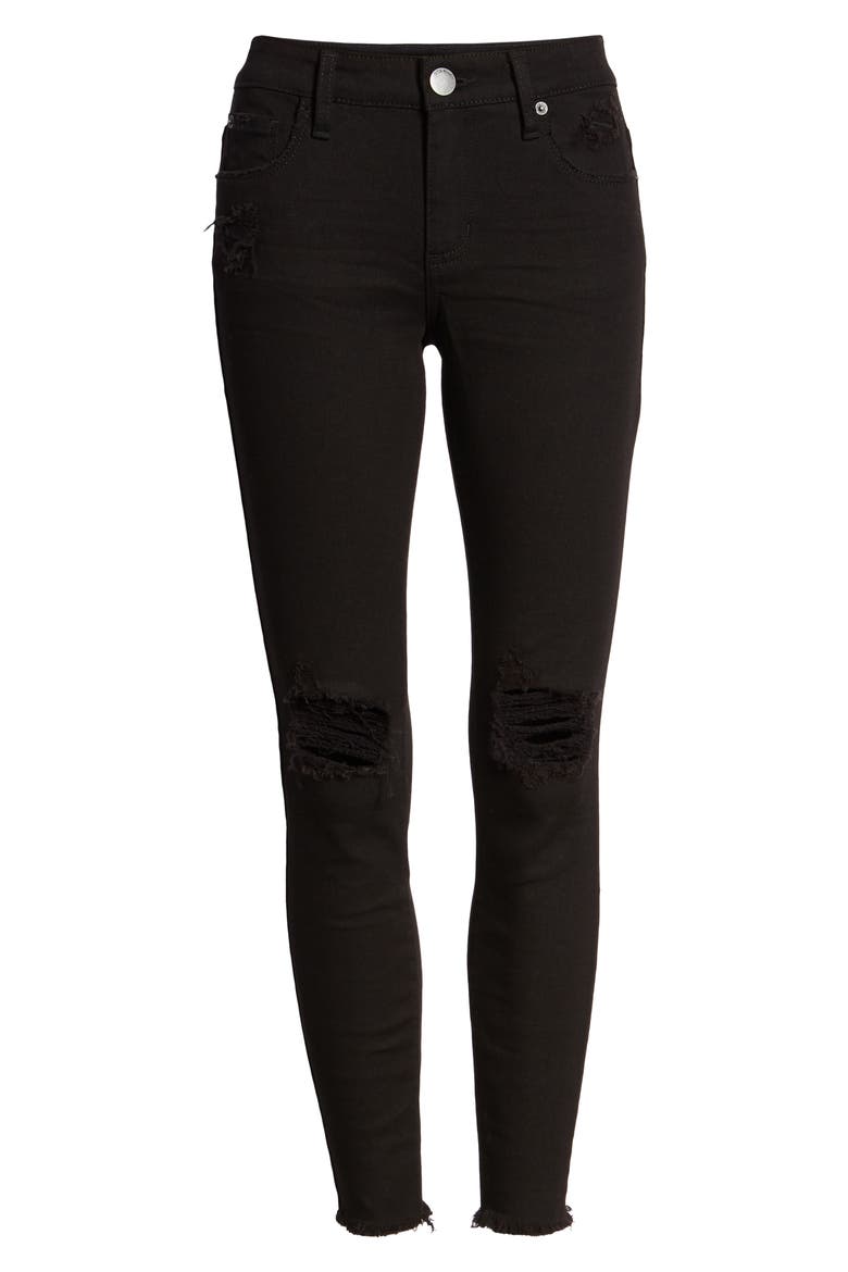 Emma Ripped Fray Hem Skinny Jeans, Alternate, color, BLACK