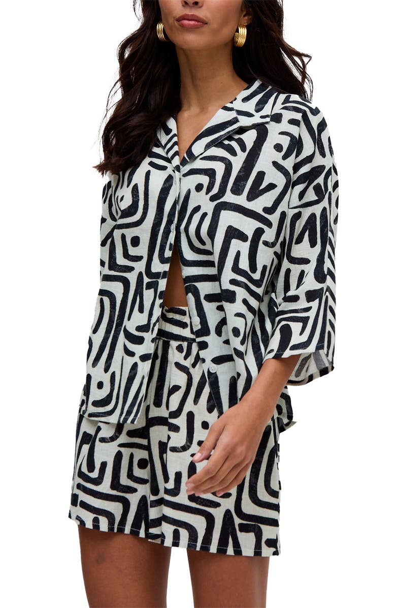 Raffya Nicola Paperbag Waist Warhol Print Shorts, Alternate, color, Black