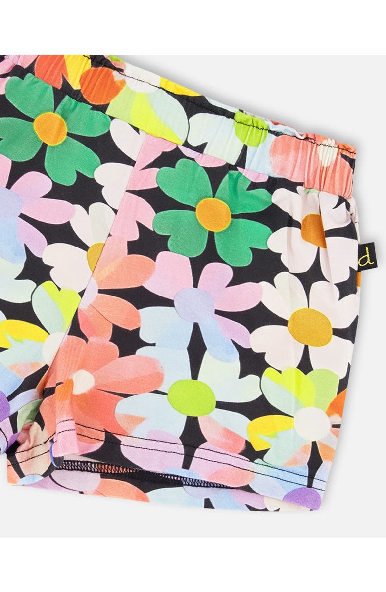 Deux par Deux Jersey Flat Elastic Waist Flowers Shorts, Alternate, color, Black Floral Print