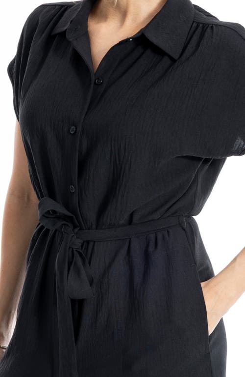 Max Studio Collared Short Sleeve Tie Waist Jumpsuit In Black