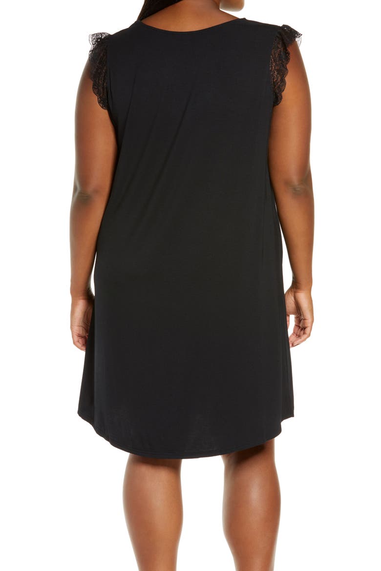 Moonlight Lace Trim Nightgown, Alternate, color, BLACK