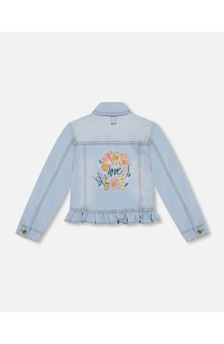 Deux par Deux Girl's Jean Jacket With Embroidery Light Blue Denim, Alternate, color, 