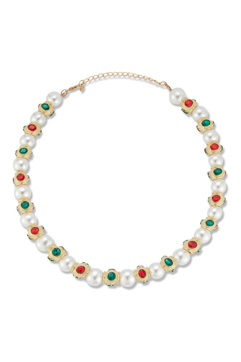Faux Pearl & Crystal Statement Necklace, Alternate, color, GOLD