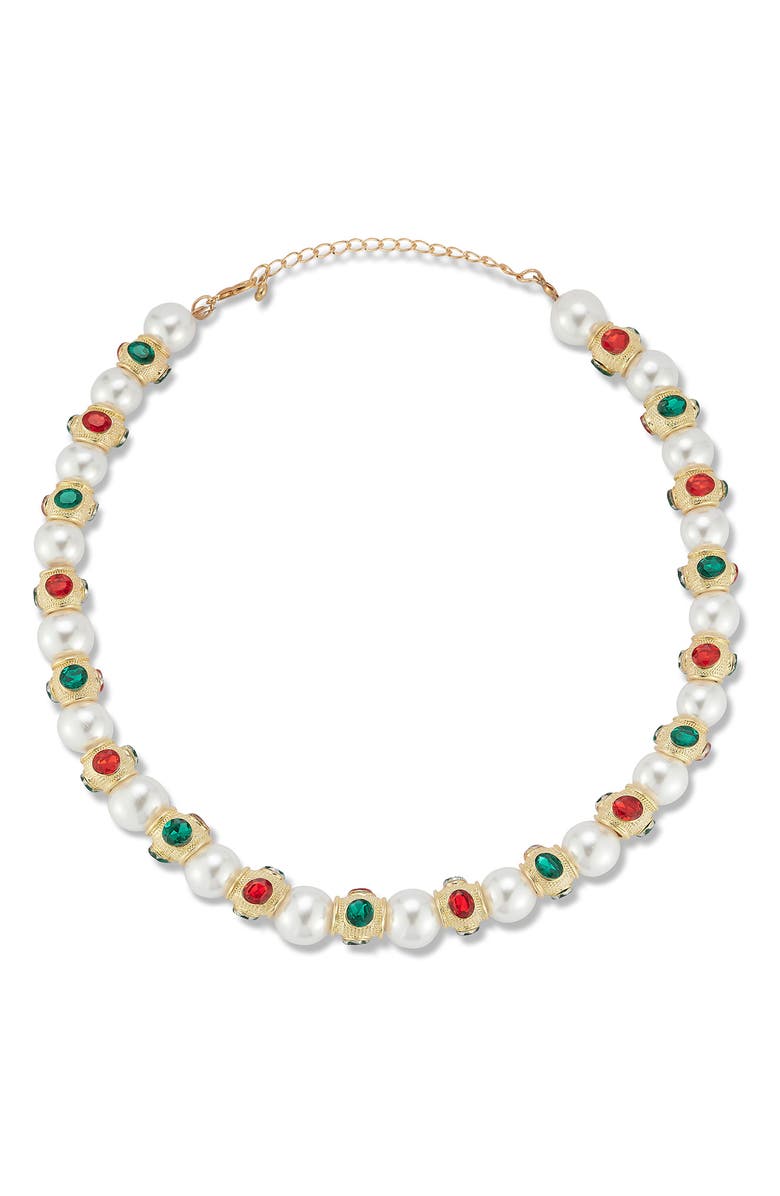 SPHERA MILANO Faux Pearl & Crystal Statement Necklace, Alternate, color, Gold