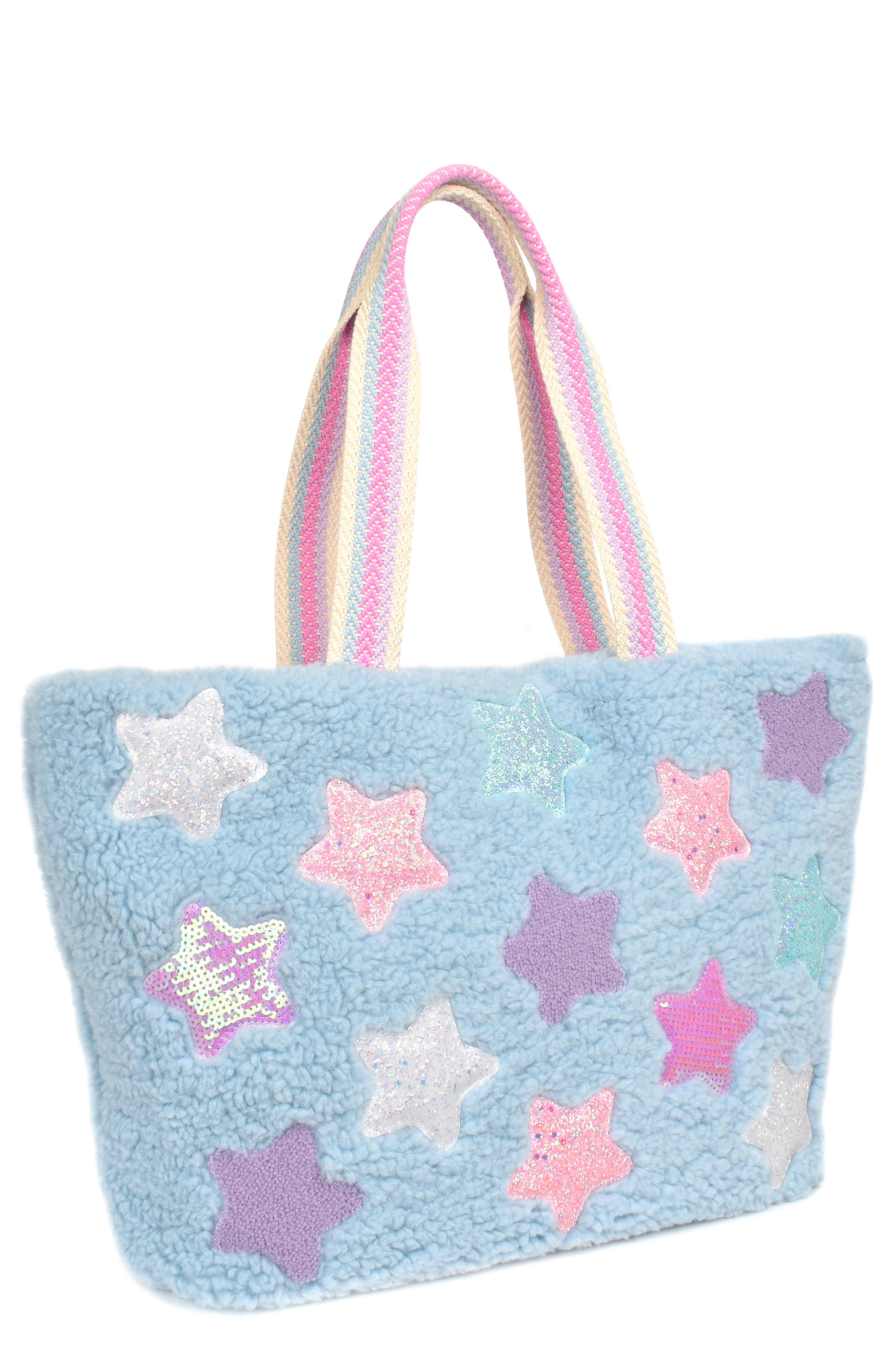 OMG Accessories Kids' Stars Faux Shearling Tote, Alternate, color, 