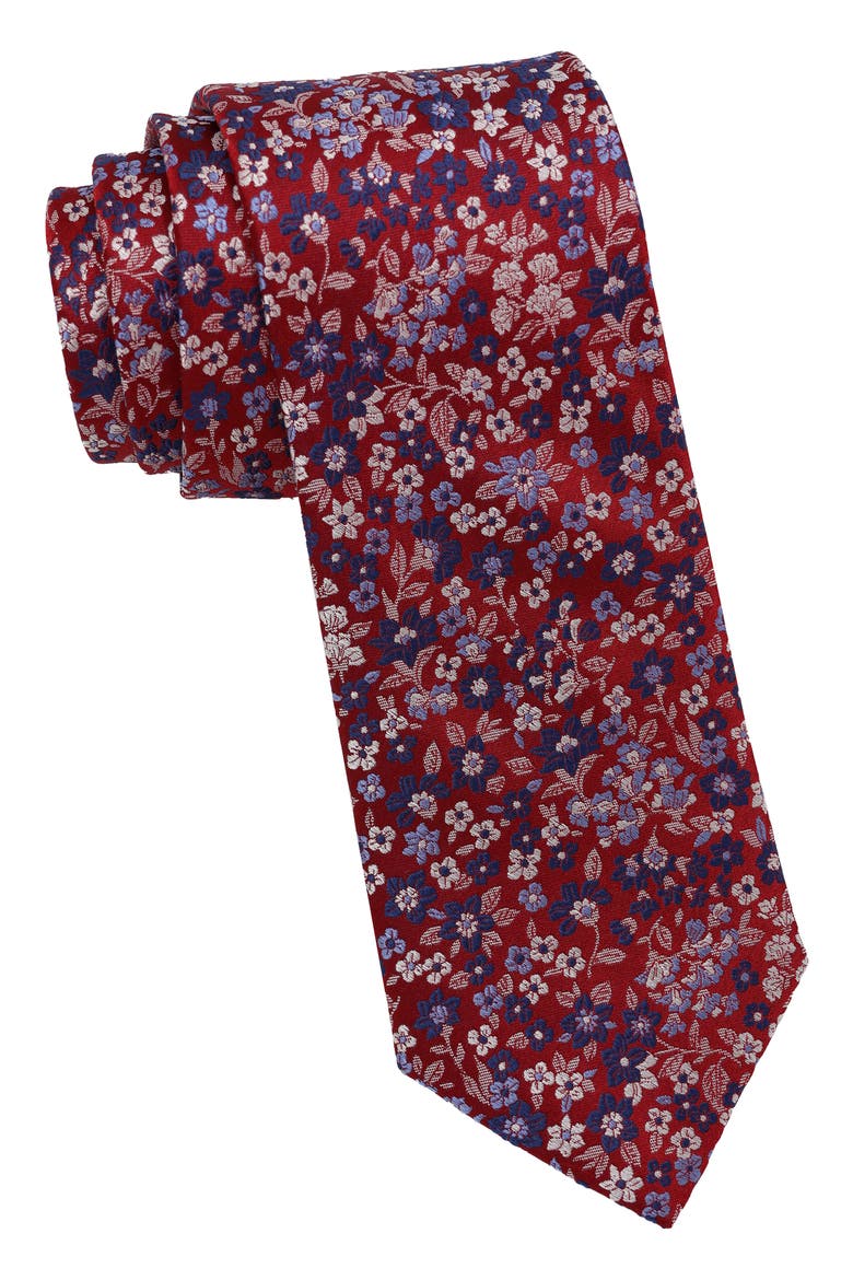 Floral Woven Tie, Main, color, RED