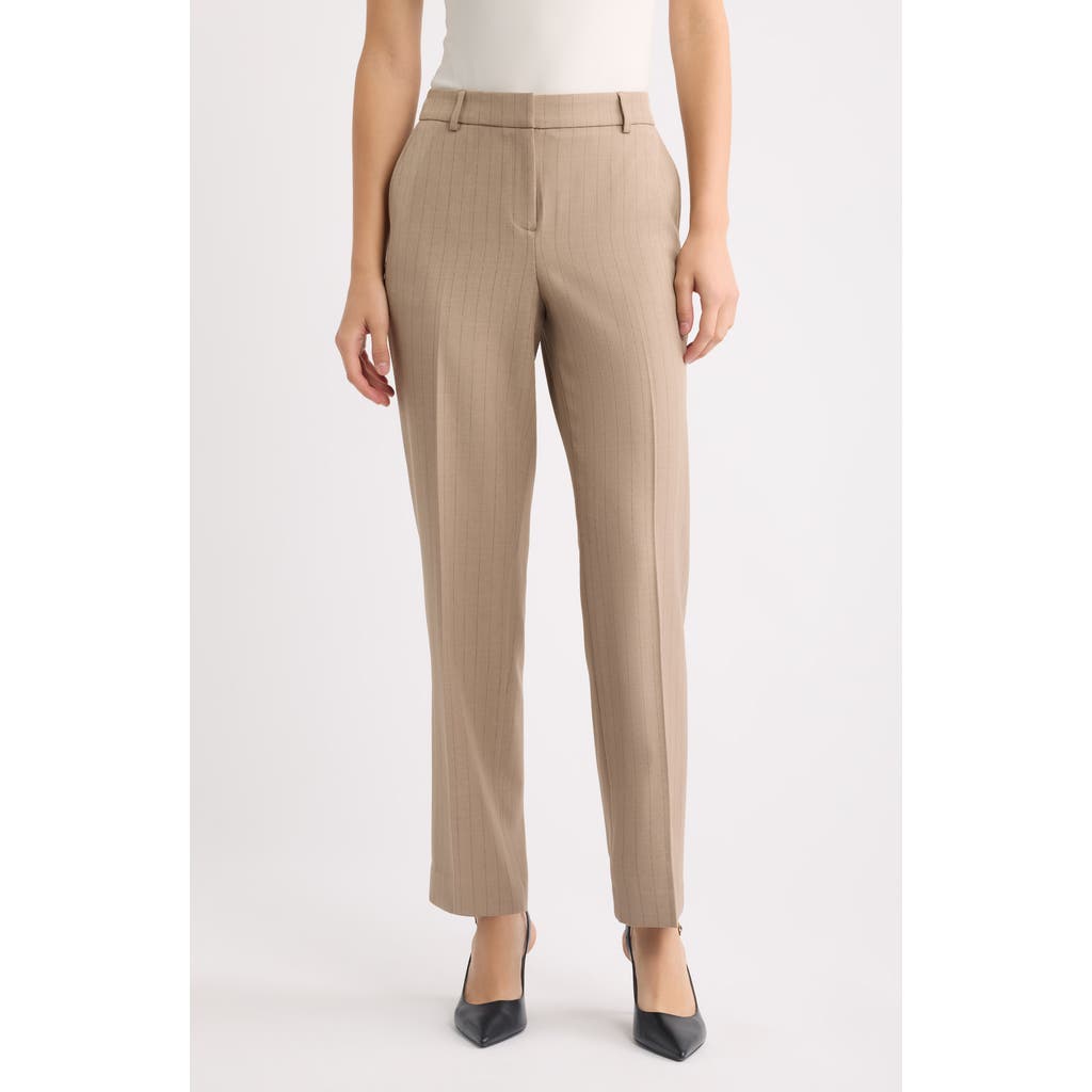Anne Klein Pinstripe Straight Leg Ankle Pants in Natural Clay/anne Black at Nordstrom, Size 16