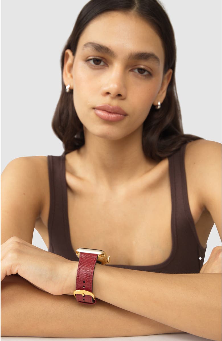 HYER GOODS Upcycled Leather Apple Watch Band, Alternate, color, Red / Gold- 38/40/41Mm