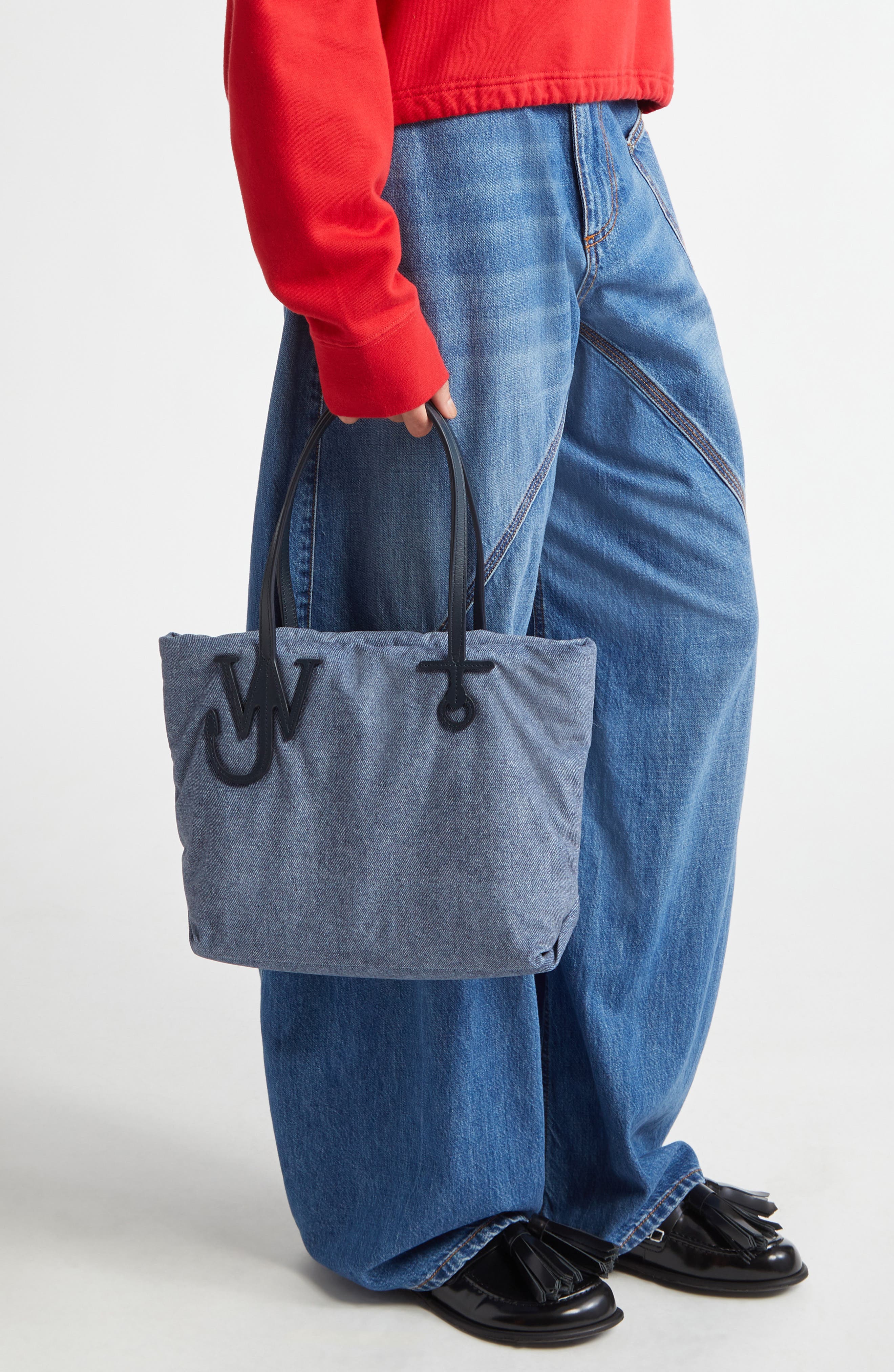 JW Anderson Small Anchor Puffy Denim Tote, Alternate, color, 
