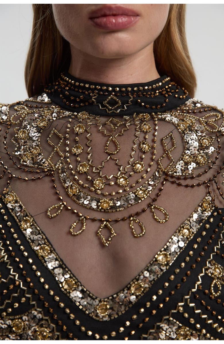 Karen Millen Beaded Midaxi Cape Dress, Alternate, color, Black