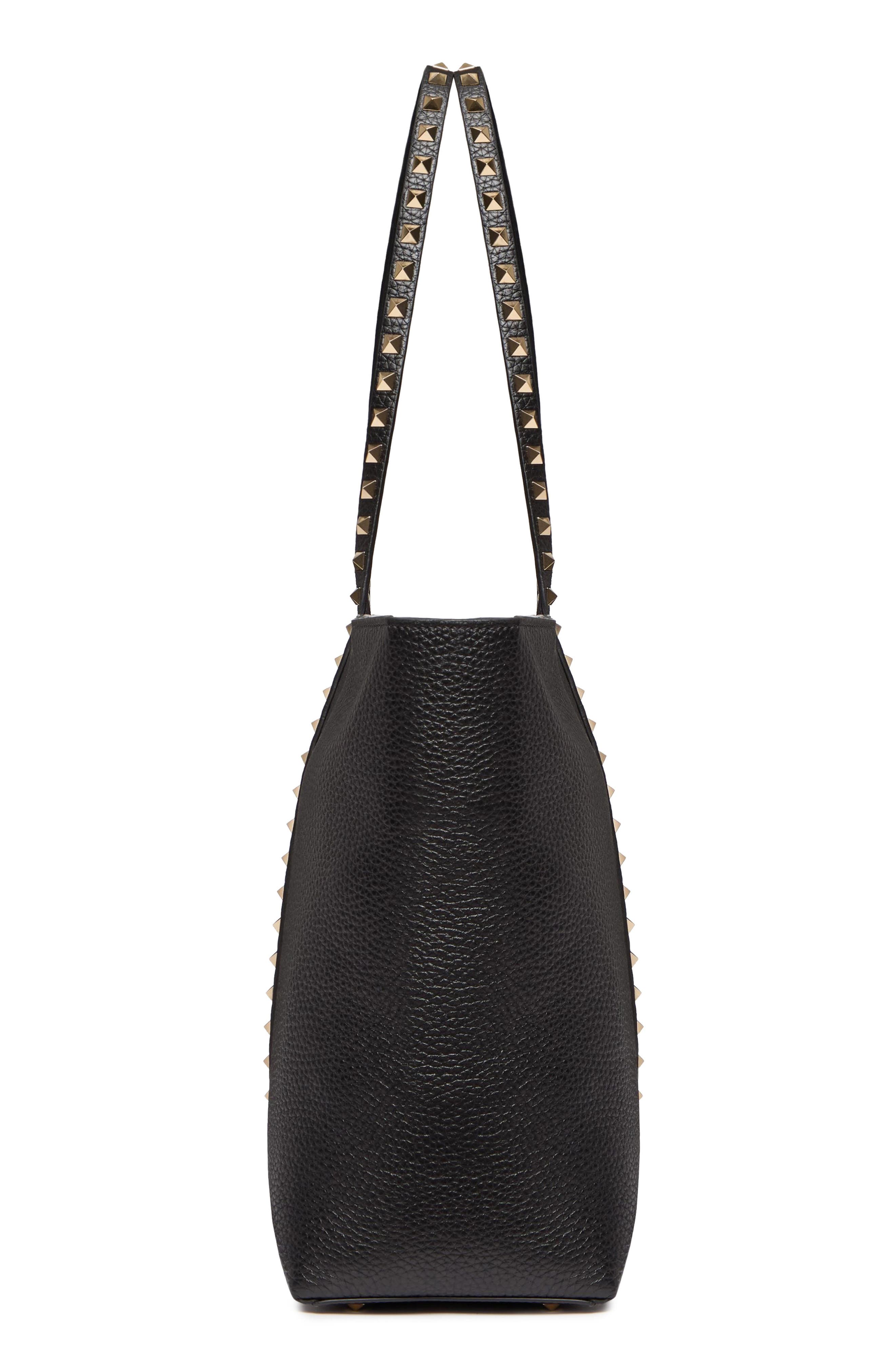 Valentino Garavani Medium Rockstud Leather Tote, Alternate, color, Black